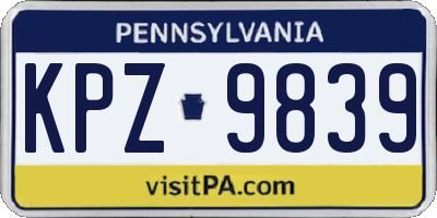 PA license plate KPZ9839