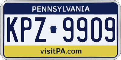 PA license plate KPZ9909