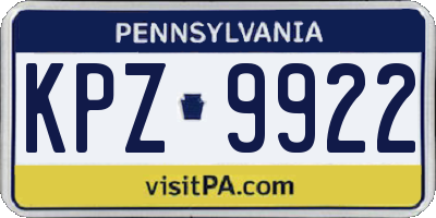 PA license plate KPZ9922