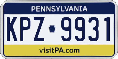 PA license plate KPZ9931