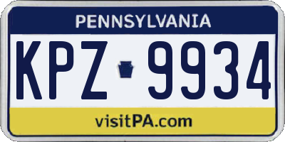 PA license plate KPZ9934