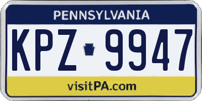 PA license plate KPZ9947