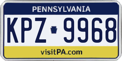 PA license plate KPZ9968