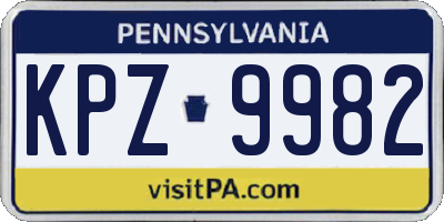 PA license plate KPZ9982