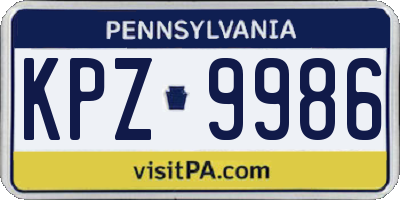 PA license plate KPZ9986