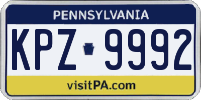 PA license plate KPZ9992