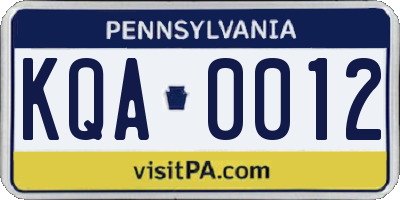 PA license plate KQA0012