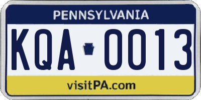 PA license plate KQA0013