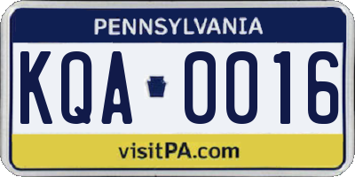 PA license plate KQA0016