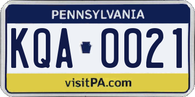 PA license plate KQA0021
