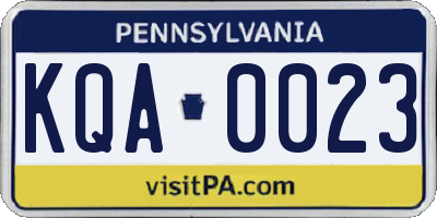 PA license plate KQA0023