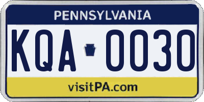 PA license plate KQA0030
