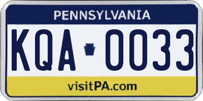 PA license plate KQA0033