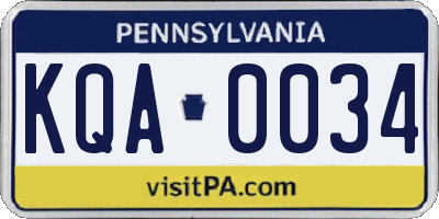 PA license plate KQA0034