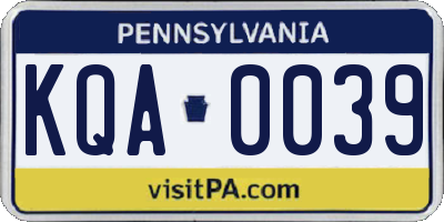 PA license plate KQA0039