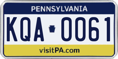 PA license plate KQA0061