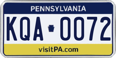 PA license plate KQA0072