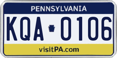 PA license plate KQA0106