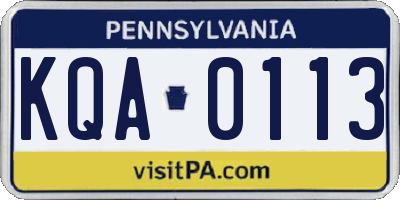 PA license plate KQA0113