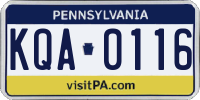 PA license plate KQA0116