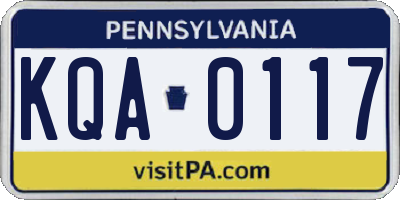 PA license plate KQA0117