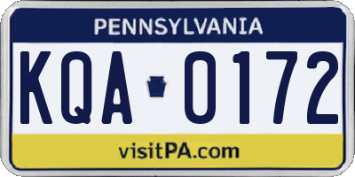 PA license plate KQA0172