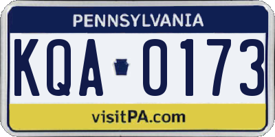 PA license plate KQA0173