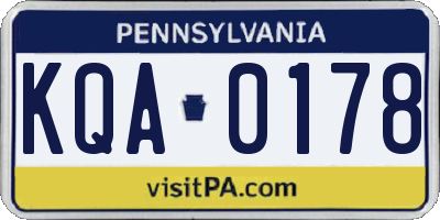 PA license plate KQA0178