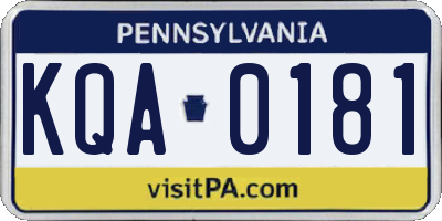 PA license plate KQA0181