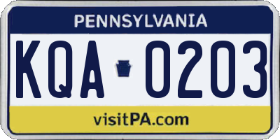PA license plate KQA0203