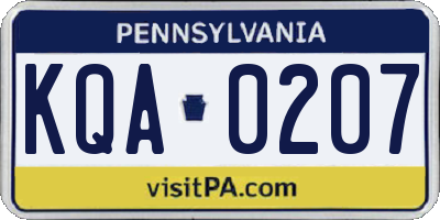 PA license plate KQA0207