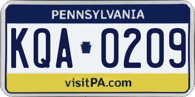 PA license plate KQA0209