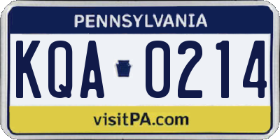 PA license plate KQA0214