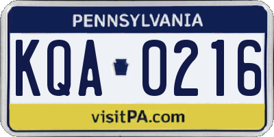 PA license plate KQA0216
