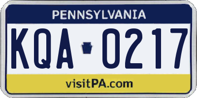PA license plate KQA0217