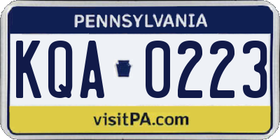PA license plate KQA0223