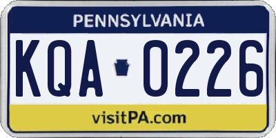 PA license plate KQA0226