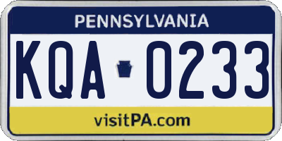 PA license plate KQA0233