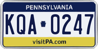 PA license plate KQA0247