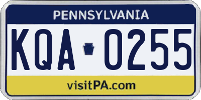 PA license plate KQA0255