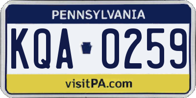 PA license plate KQA0259