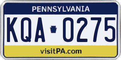 PA license plate KQA0275