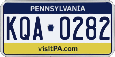 PA license plate KQA0282