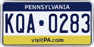 PA license plate KQA0283