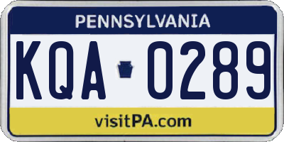 PA license plate KQA0289