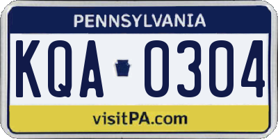 PA license plate KQA0304