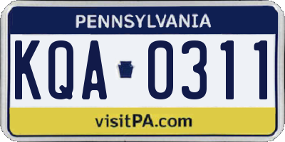 PA license plate KQA0311