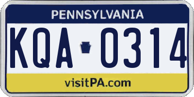 PA license plate KQA0314
