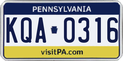 PA license plate KQA0316