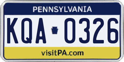 PA license plate KQA0326